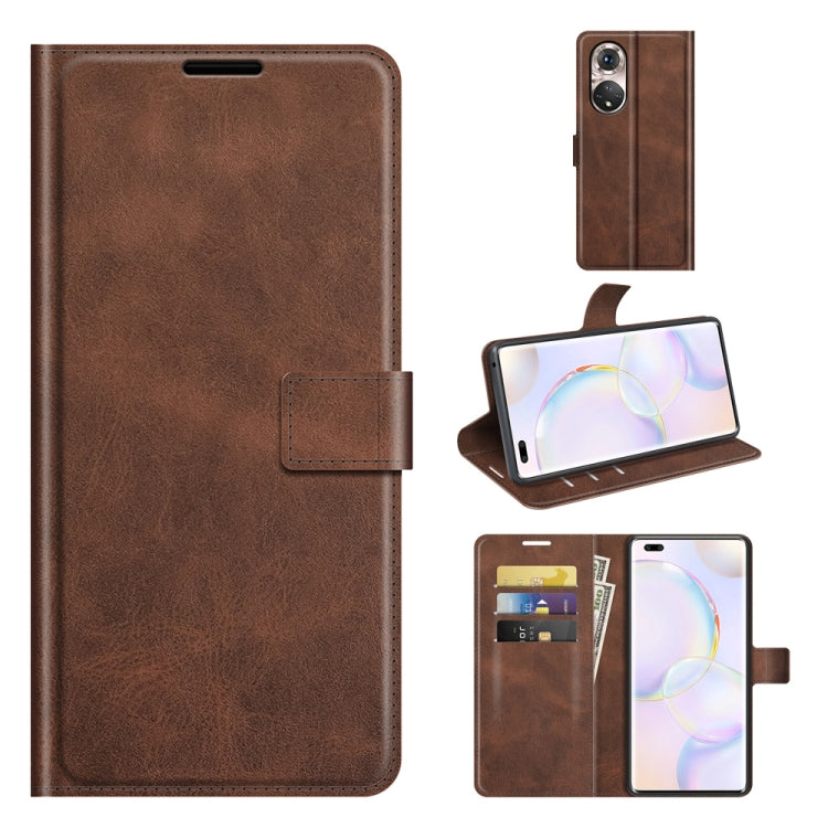Retro Calf Pattern Buckle Card Wallet Left and Right Flip Phone Holster with Bracket Function For Honor 50 Pro