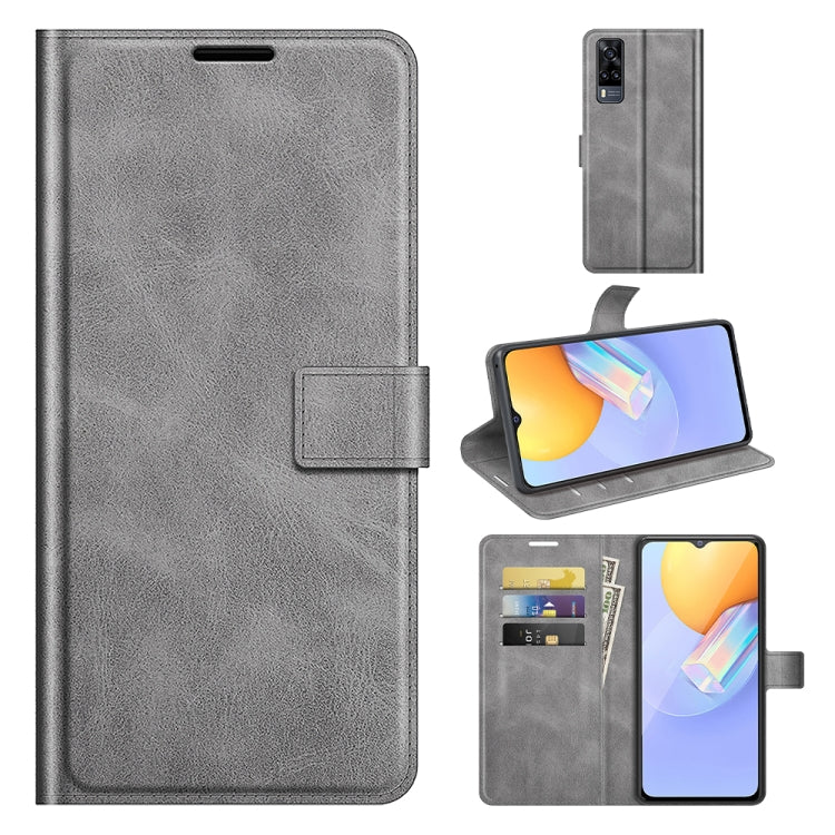 Retro Calf Pattern Buckle Card Wallet Left and Right Flip Phone Holster with Bracket Function For vivo Y31 / vivo Y51 2020(India)