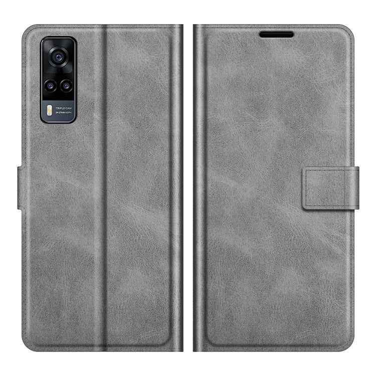 Retro Calf Pattern Buckle Card Wallet Left and Right Flip Phone Holster with Bracket Function For vivo Y31 / vivo Y51 2020(India)