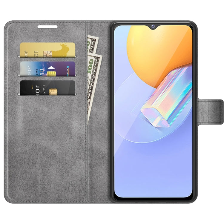 Retro Calf Pattern Buckle Card Wallet Left and Right Flip Phone Holster with Bracket Function For vivo Y31 / vivo Y51 2020(India)