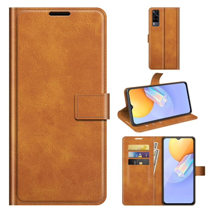 Retro Calf Pattern Buckle Card Wallet Left and Right Flip Phone Holster with Bracket Function For vivo Y31 / vivo Y51 2020(India)
