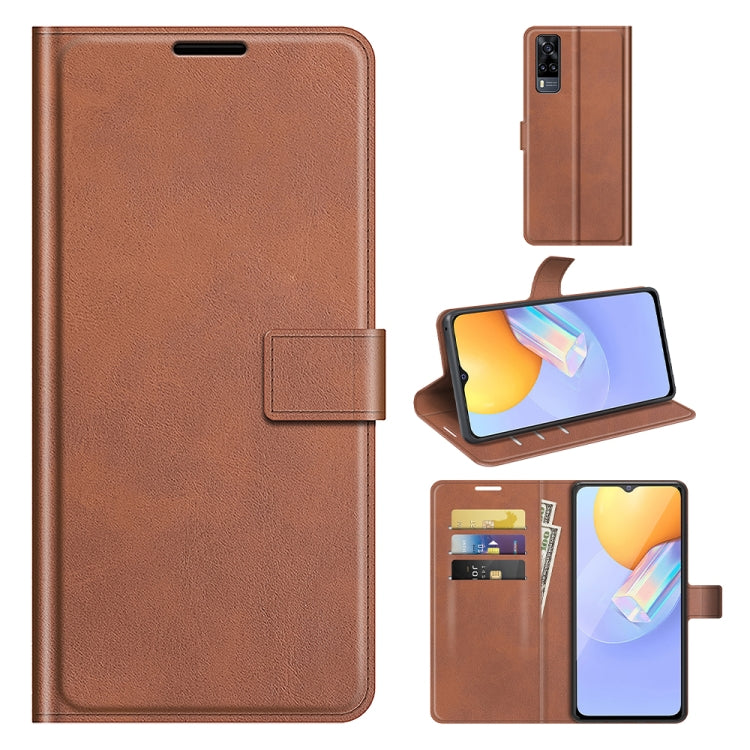 Retro Calf Pattern Buckle Card Wallet Left and Right Flip Phone Holster with Bracket Function For vivo Y31 / vivo Y51 2020(India)