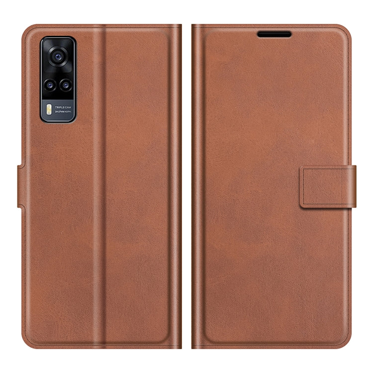 Retro Calf Pattern Buckle Card Wallet Left and Right Flip Phone Holster with Bracket Function For vivo Y31 / vivo Y51 2020(India)
