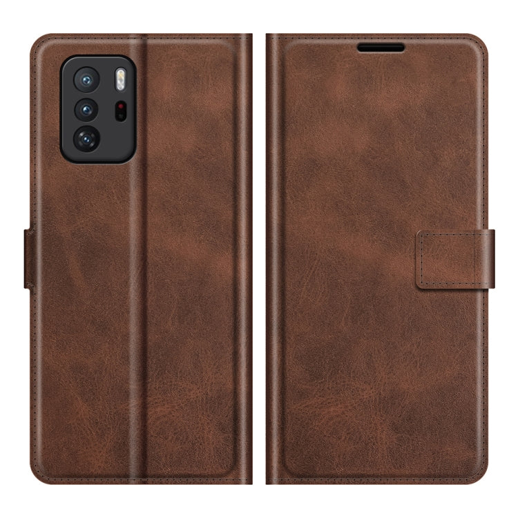 Retro Calf Pattern Buckle Card Wallet Left and Right Flip Phone Holster with Bracket Function For Xiaomi Redmi Note 10 Pro 5G/Poco X3 GT