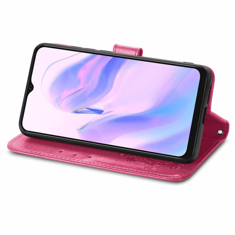 For Blackview A70 Four-leaf Clasp Embossed Buckle Mobile Phone Protection Leather Case with Lanyard & Card Slot & Wallet & Bracket Function