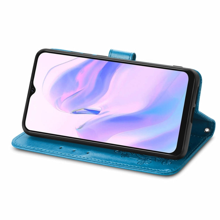 For Blackview A70 Four-leaf Clasp Embossed Buckle Mobile Phone Protection Leather Case with Lanyard & Card Slot & Wallet & Bracket Function