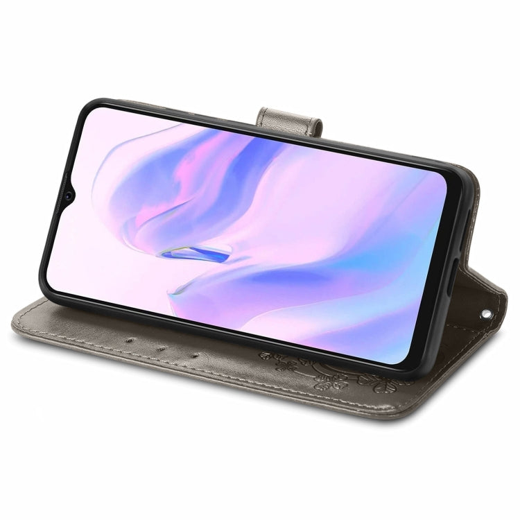 For Blackview A70 Four-leaf Clasp Embossed Buckle Mobile Phone Protection Leather Case with Lanyard & Card Slot & Wallet & Bracket Function