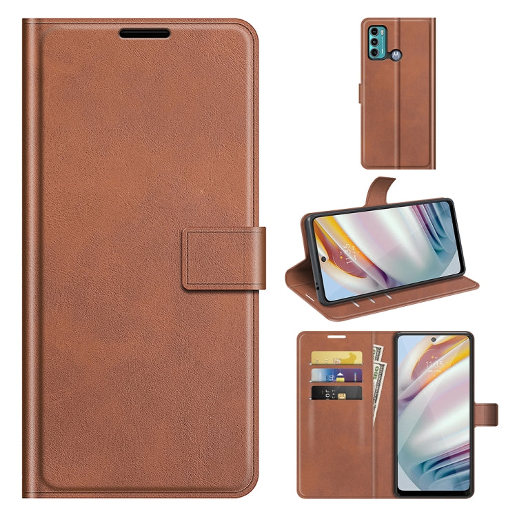 For Motorola Moto G60 / Moto G40 Fusion Retro Calf Pattern Buckle Card Wallet Left and Right Flip Phone Holster with Bracket Function