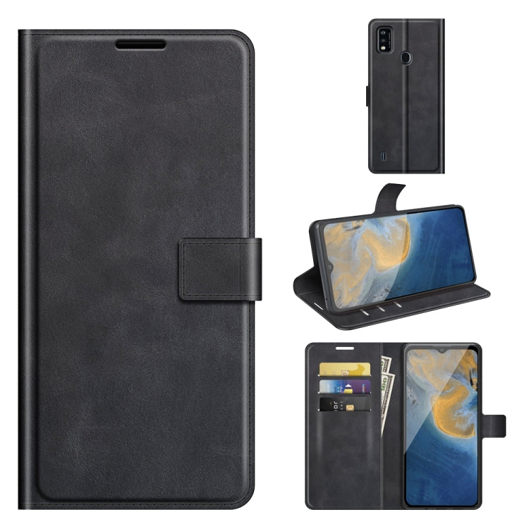 For ZTE Blade A51 Retro Calf Pattern Buckle Card Wallet Left and Right Flip Phone Holster with Bracket Function