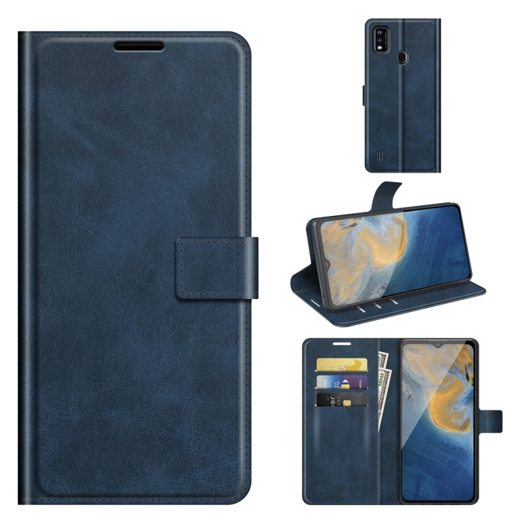 For ZTE Blade A51 Retro Calf Pattern Buckle Card Wallet Left and Right Flip Phone Holster with Bracket Function