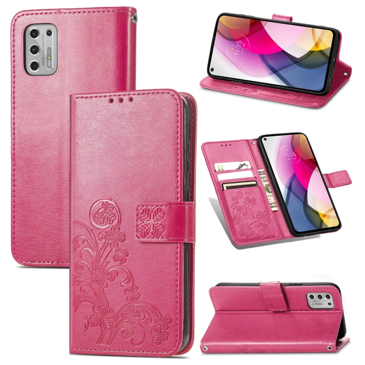 For Motorola Moto G Stylus 2021 Four-leaf Clasp Embossed Buckle Mobile Phone Protection Leather Case with Lanyard & Card Slot & Wallet & Bracket Function