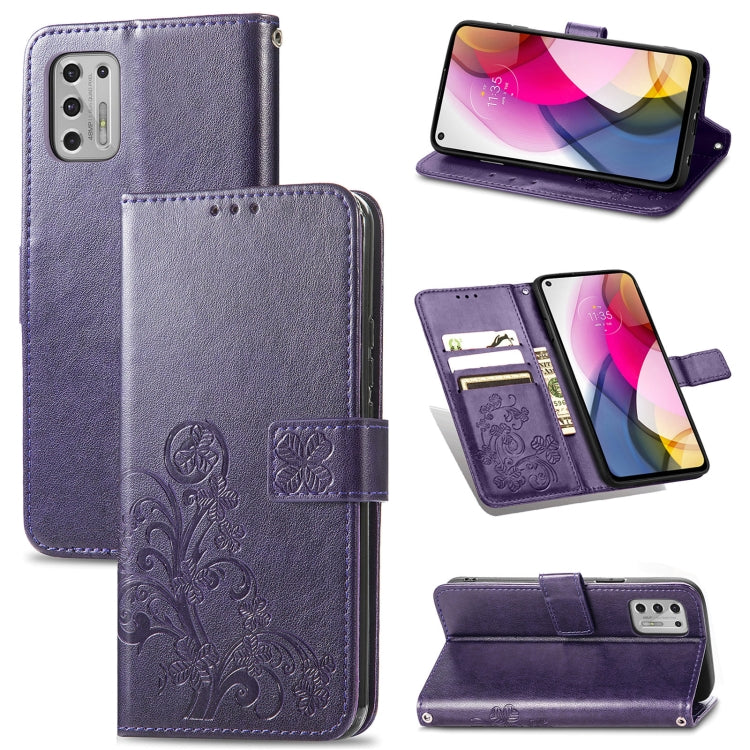 For Motorola Moto G Stylus 2021 Four-leaf Clasp Embossed Buckle Mobile Phone Protection Leather Case with Lanyard & Card Slot & Wallet & Bracket Function