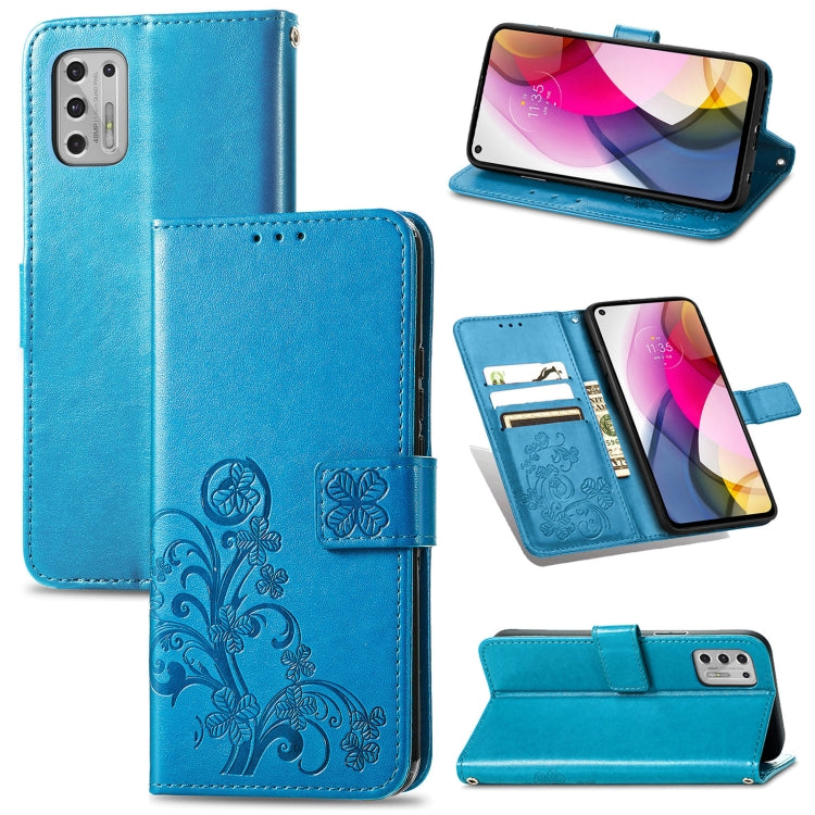 For Motorola Moto G Stylus 2021 Four-leaf Clasp Embossed Buckle Mobile Phone Protection Leather Case with Lanyard & Card Slot & Wallet & Bracket Function
