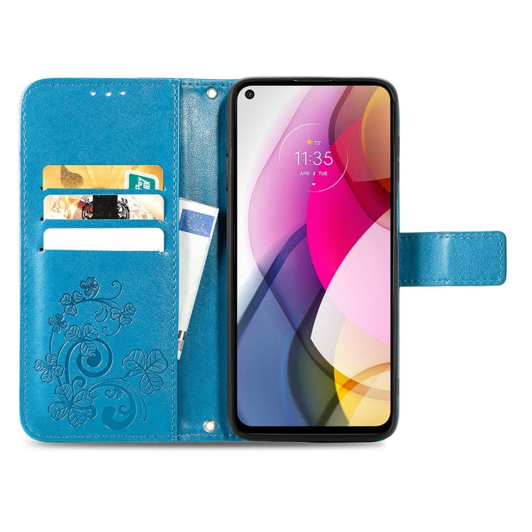 For Motorola Moto G Stylus 2021 Four-leaf Clasp Embossed Buckle Mobile Phone Protection Leather Case with Lanyard & Card Slot & Wallet & Bracket Function