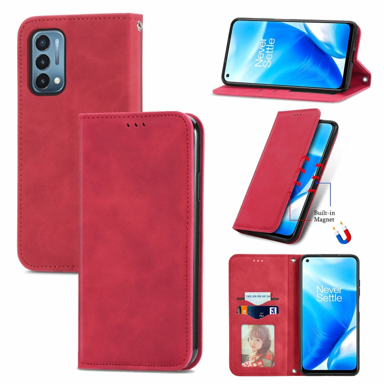 For OnePlus Nord N200 5G Retro Skin Feel Business Magnetic Horizontal Flip Leather Case with Holder & Card Slots & Wallet & Photo Frame