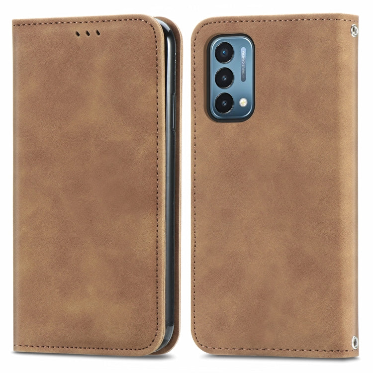 For OnePlus Nord N200 5G Retro Skin Feel Business Magnetic Horizontal Flip Leather Case with Holder & Card Slots & Wallet & Photo Frame