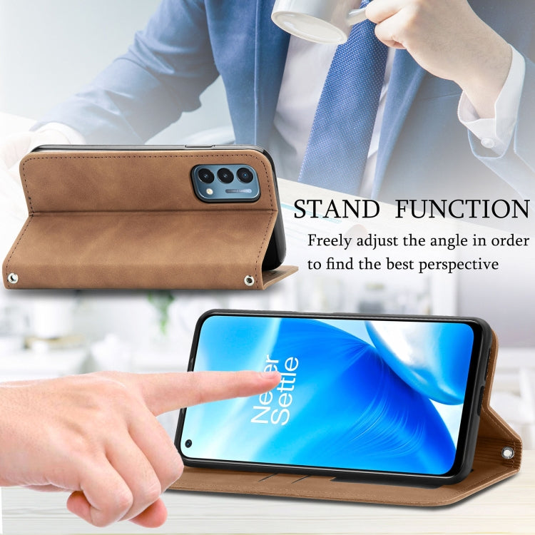 For OnePlus Nord N200 5G Retro Skin Feel Business Magnetic Horizontal Flip Leather Case with Holder & Card Slots & Wallet & Photo Frame