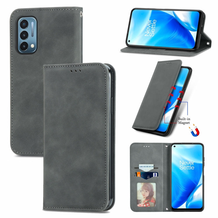 For OnePlus Nord N200 5G Retro Skin Feel Business Magnetic Horizontal Flip Leather Case with Holder & Card Slots & Wallet & Photo Frame