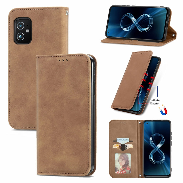 For Asus Zenfone 8 ZS590KS Retro Skin Feel Business Magnetic Horizontal Flip Leather Case with Holder & Card Slots & Wallet & Photo Frame