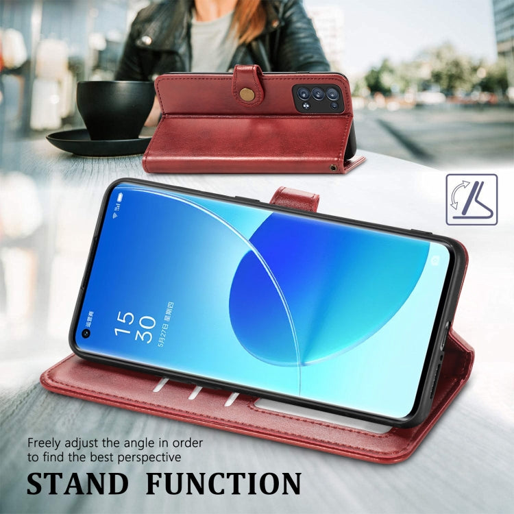For OPPO Reno6 Pro + Solid Color Leather Buckle Phone Case with Lanyard & Photo Frame & Card Slot & Wallet & Stand Function
