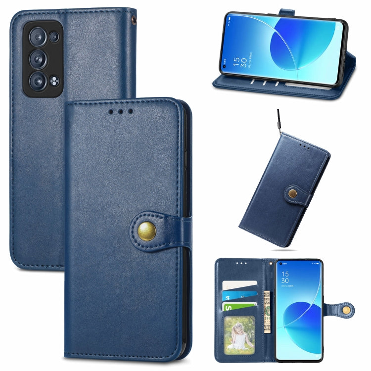 For OPPO Reno6 Pro + Solid Color Leather Buckle Phone Case with Lanyard & Photo Frame & Card Slot & Wallet & Stand Function