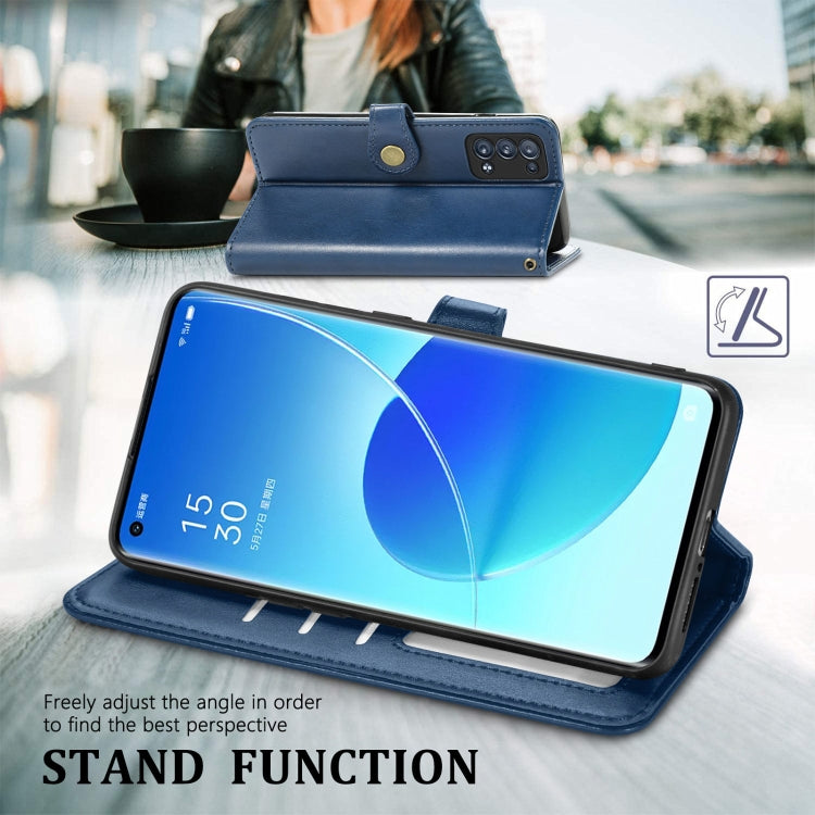 For OPPO Reno6 Pro + Solid Color Leather Buckle Phone Case with Lanyard & Photo Frame & Card Slot & Wallet & Stand Function