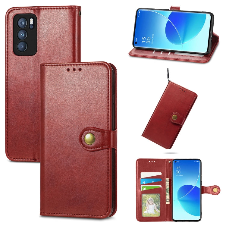 For OPPO Reno6 Pro Solid Color Leather Buckle Phone Case with Lanyard & Photo Frame & Card Slot & Wallet & Stand Function