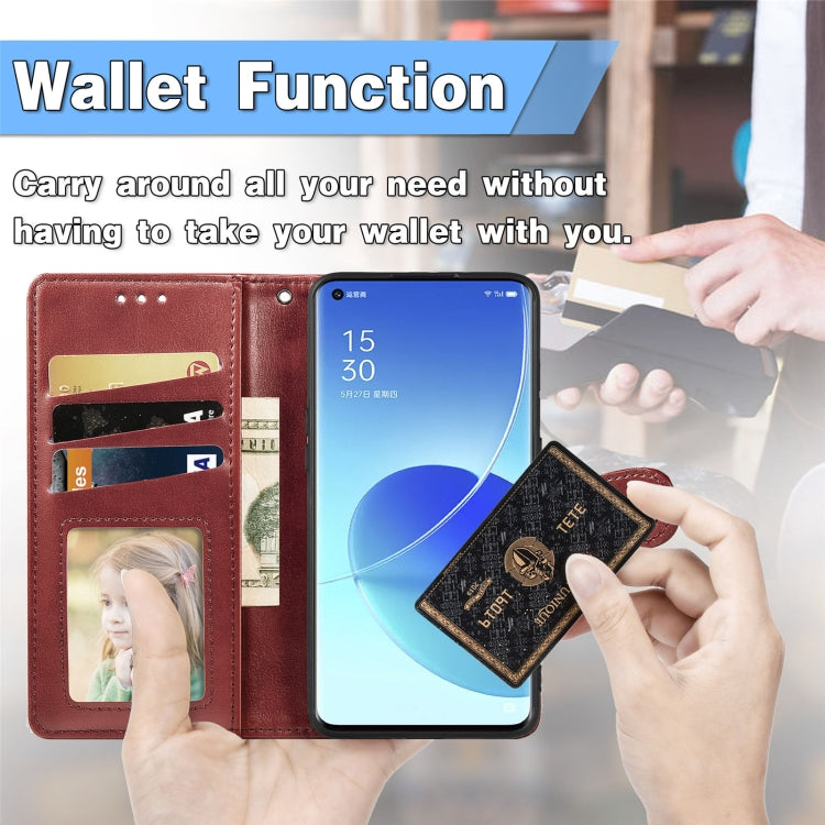 For OPPO Reno6 Pro Solid Color Leather Buckle Phone Case with Lanyard & Photo Frame & Card Slot & Wallet & Stand Function