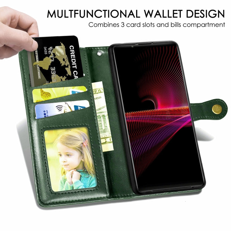 For Sony Xperia 1 III Solid Color Leather Buckle Phone Case with Lanyard & Photo Frame & Card Slot & Wallet & Stand Function
