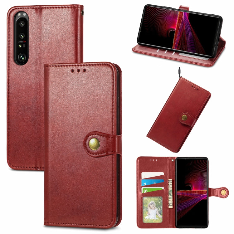 For Sony Xperia 1 III Solid Color Leather Buckle Phone Case with Lanyard & Photo Frame & Card Slot & Wallet & Stand Function
