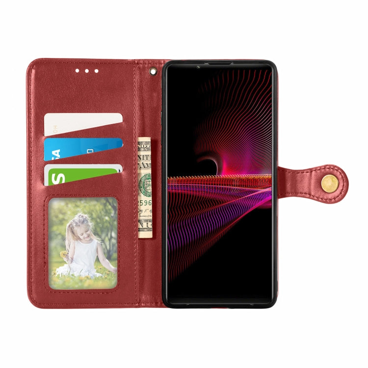 For Sony Xperia 1 III Solid Color Leather Buckle Phone Case with Lanyard & Photo Frame & Card Slot & Wallet & Stand Function