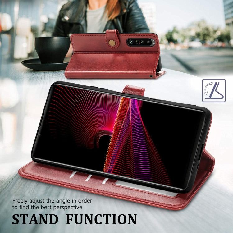 For Sony Xperia 1 III Solid Color Leather Buckle Phone Case with Lanyard & Photo Frame & Card Slot & Wallet & Stand Function