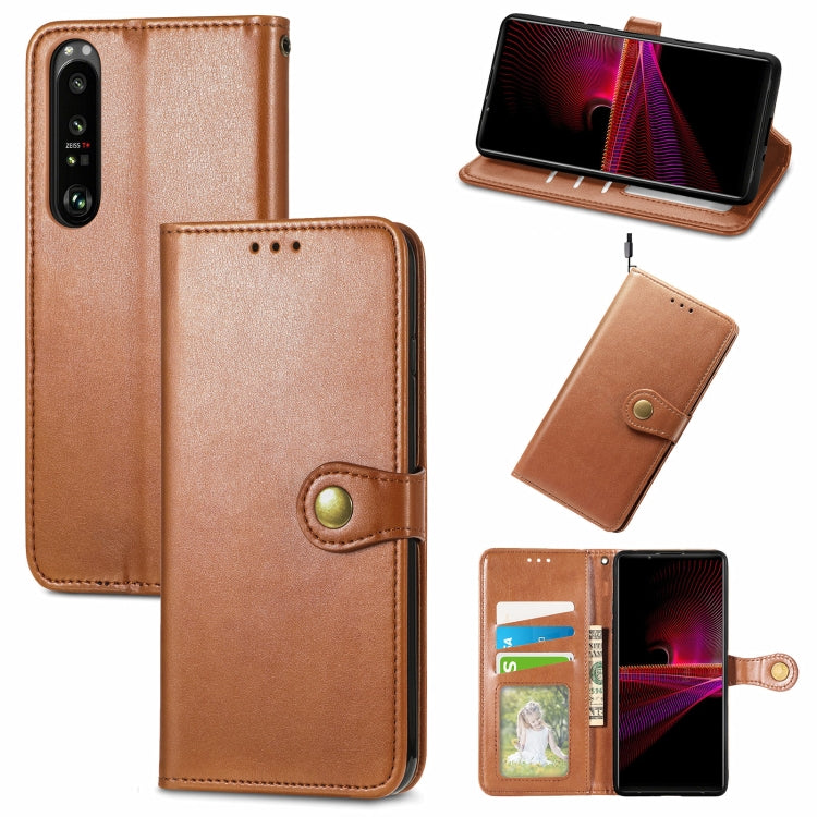 For Sony Xperia 1 III Solid Color Leather Buckle Phone Case with Lanyard & Photo Frame & Card Slot & Wallet & Stand Function