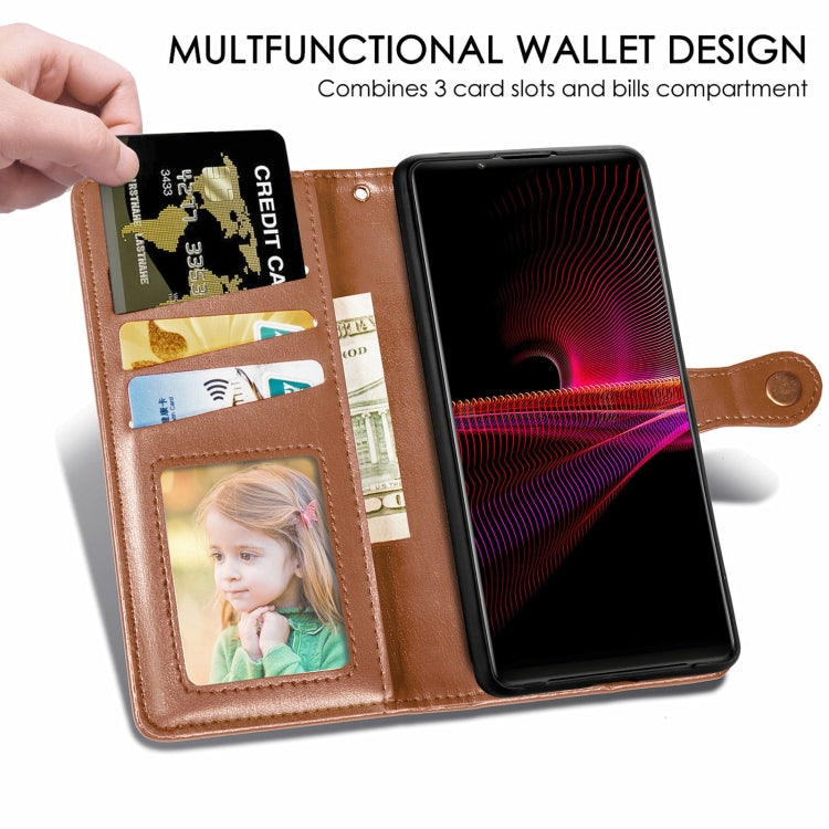 For Sony Xperia 1 III Solid Color Leather Buckle Phone Case with Lanyard & Photo Frame & Card Slot & Wallet & Stand Function
