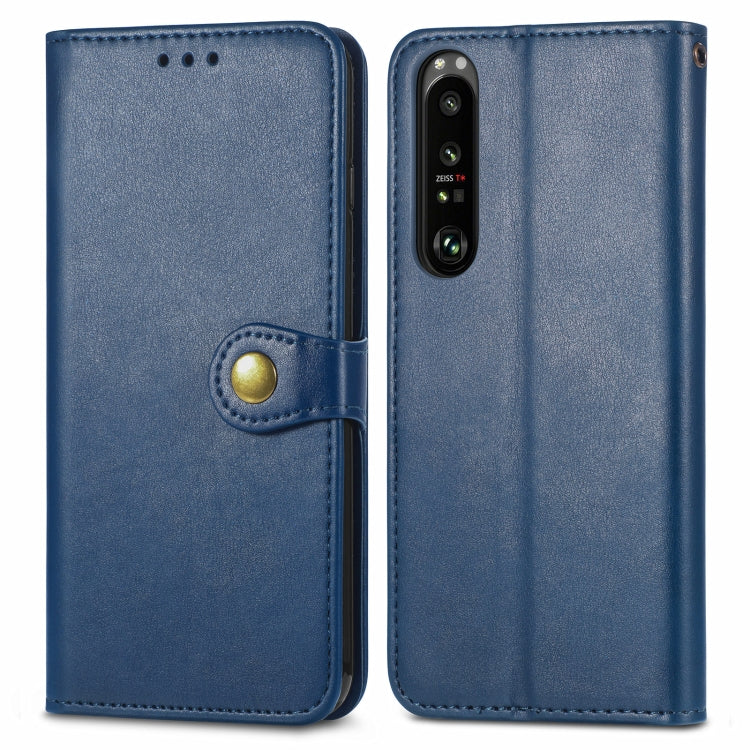 For Sony Xperia 1 III Solid Color Leather Buckle Phone Case with Lanyard & Photo Frame & Card Slot & Wallet & Stand Function