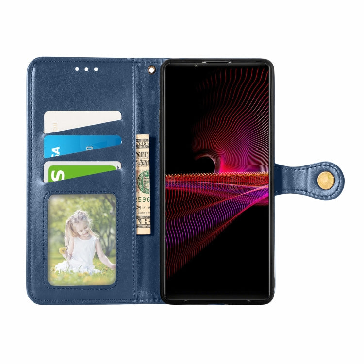 For Sony Xperia 1 III Solid Color Leather Buckle Phone Case with Lanyard & Photo Frame & Card Slot & Wallet & Stand Function
