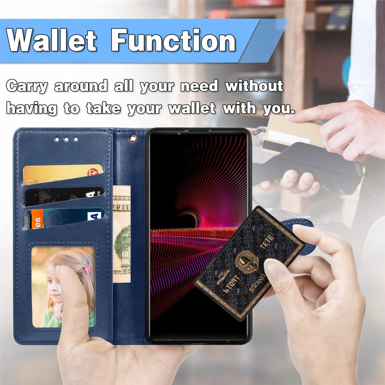 For Sony Xperia 1 III Solid Color Leather Buckle Phone Case with Lanyard & Photo Frame & Card Slot & Wallet & Stand Function