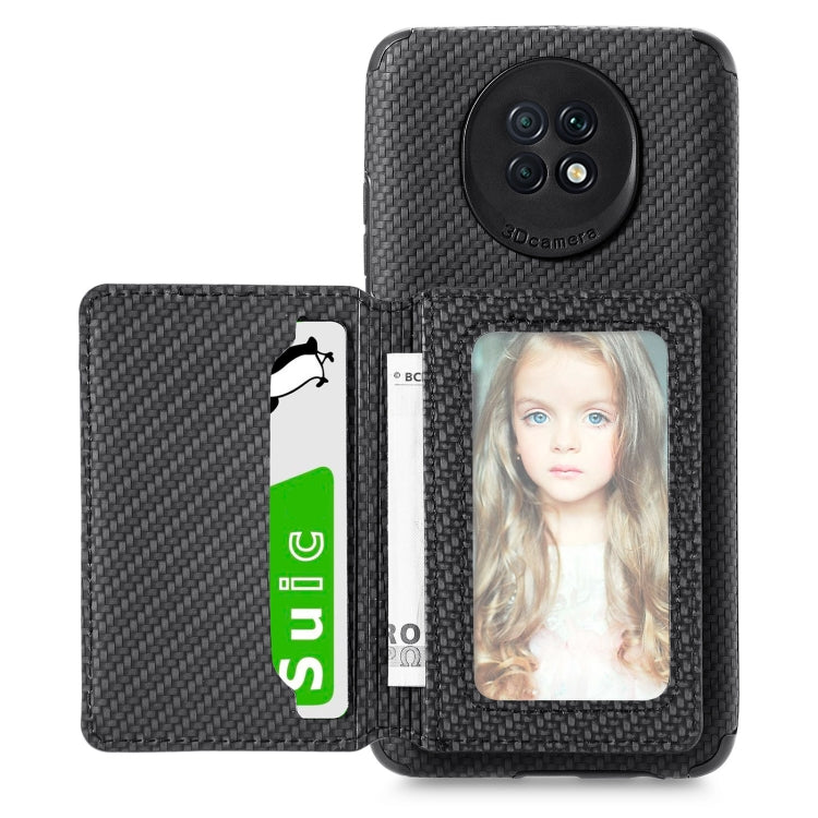 For Xiaomi Redmi Note 9 5G Carbon Fiber Magnetic Card Bag TPU+PU Shockproof Back Cover Case with Holder & Card Slot & Photo Frame
