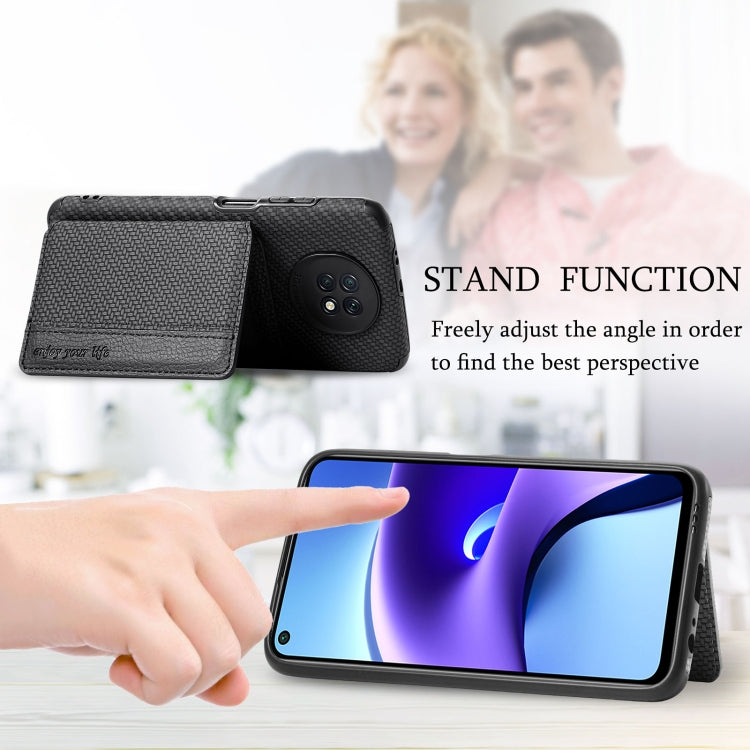 For Xiaomi Redmi Note 9 5G Carbon Fiber Magnetic Card Bag TPU+PU Shockproof Back Cover Case with Holder & Card Slot & Photo Frame