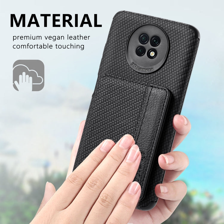 For Xiaomi Redmi Note 9 5G Carbon Fiber Magnetic Card Bag TPU+PU Shockproof Back Cover Case with Holder & Card Slot & Photo Frame