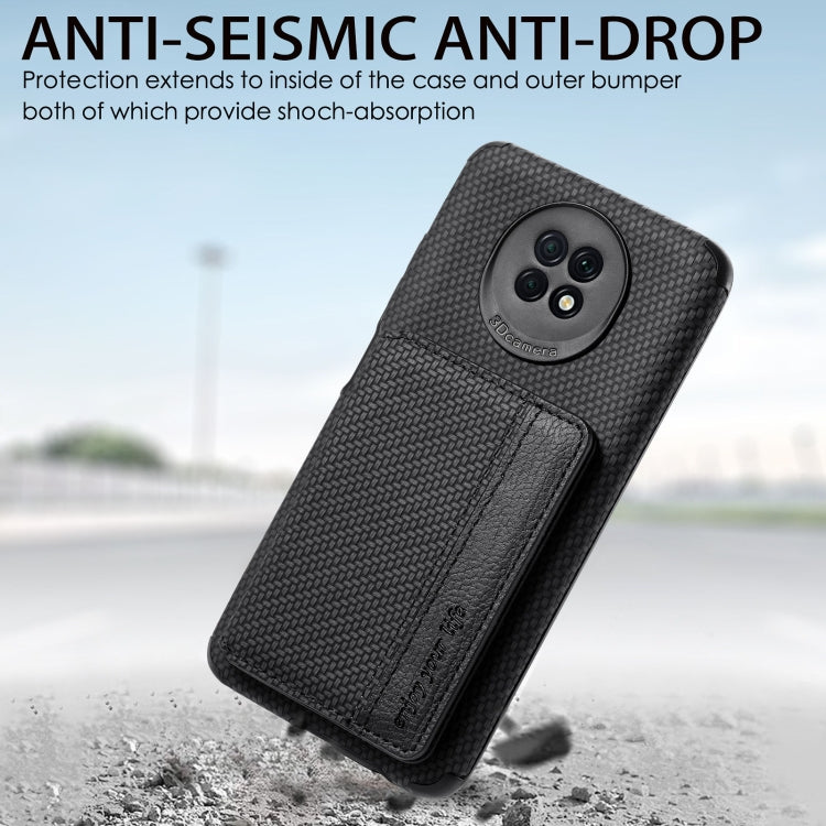 For Xiaomi Redmi Note 9 5G Carbon Fiber Magnetic Card Bag TPU+PU Shockproof Back Cover Case with Holder & Card Slot & Photo Frame