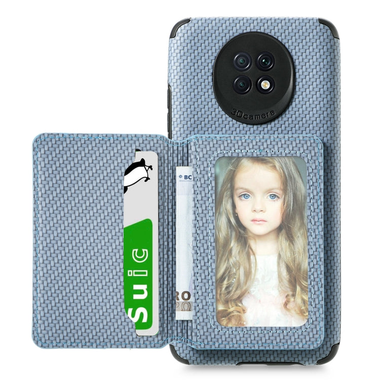 For Xiaomi Redmi Note 9 5G Carbon Fiber Magnetic Card Bag TPU+PU Shockproof Back Cover Case with Holder & Card Slot & Photo Frame