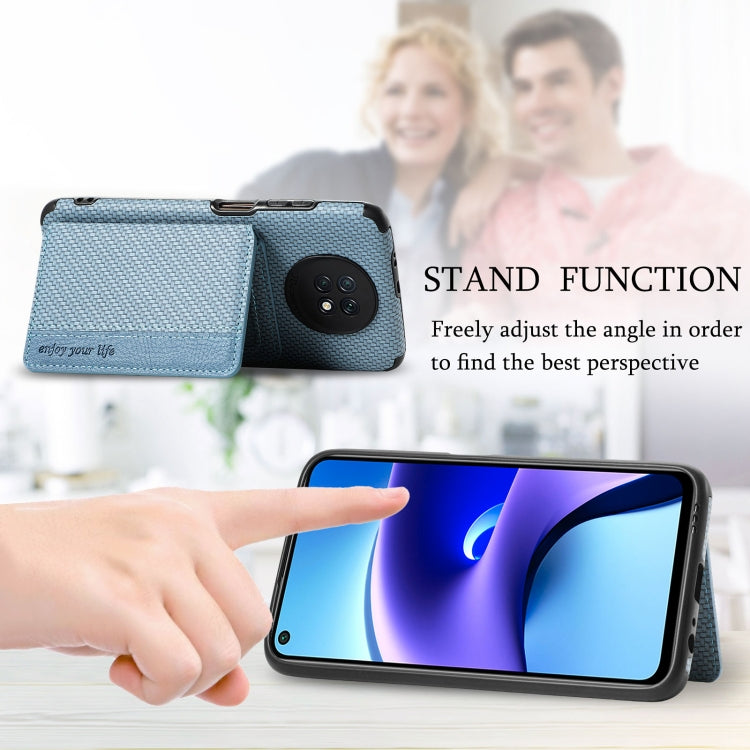 For Xiaomi Redmi Note 9 5G Carbon Fiber Magnetic Card Bag TPU+PU Shockproof Back Cover Case with Holder & Card Slot & Photo Frame