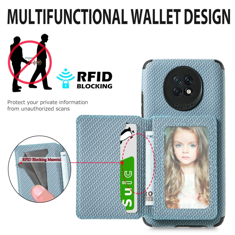 For Xiaomi Redmi Note 9 5G Carbon Fiber Magnetic Card Bag TPU+PU Shockproof Back Cover Case with Holder & Card Slot & Photo Frame