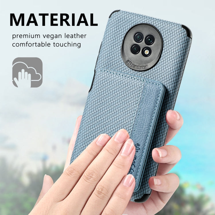 For Xiaomi Redmi Note 9 5G Carbon Fiber Magnetic Card Bag TPU+PU Shockproof Back Cover Case with Holder & Card Slot & Photo Frame