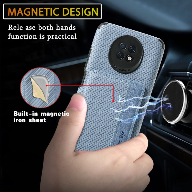 For Xiaomi Redmi Note 9 5G Carbon Fiber Magnetic Card Bag TPU+PU Shockproof Back Cover Case with Holder & Card Slot & Photo Frame