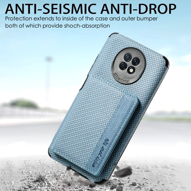 For Xiaomi Redmi Note 9 5G Carbon Fiber Magnetic Card Bag TPU+PU Shockproof Back Cover Case with Holder & Card Slot & Photo Frame