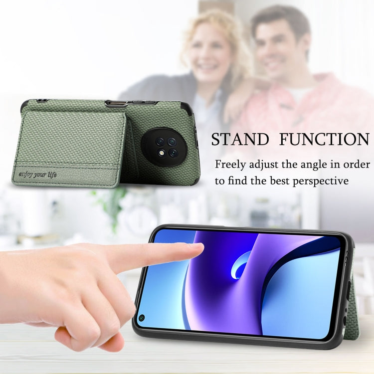 For Xiaomi Redmi Note 9 5G Carbon Fiber Magnetic Card Bag TPU+PU Shockproof Back Cover Case with Holder & Card Slot & Photo Frame