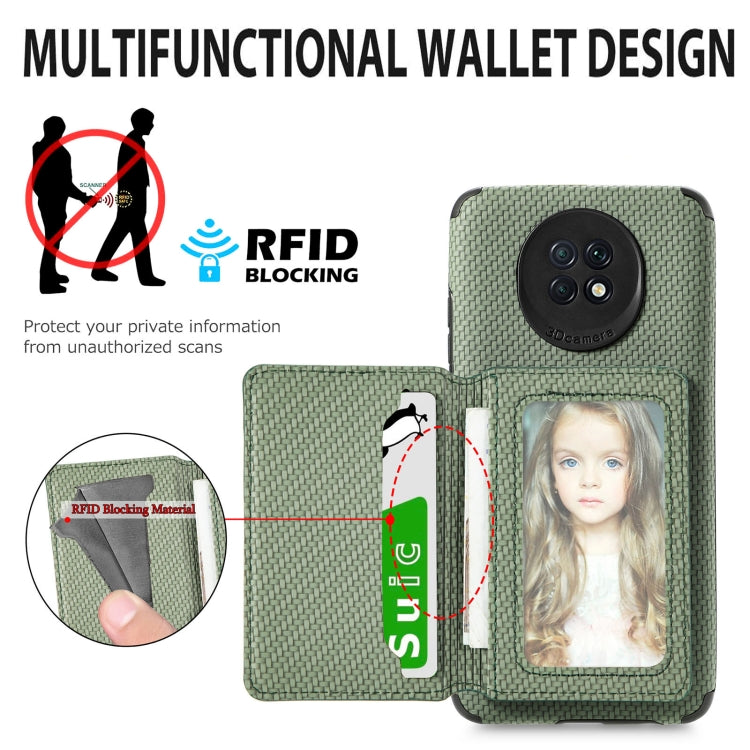 For Xiaomi Redmi Note 9 5G Carbon Fiber Magnetic Card Bag TPU+PU Shockproof Back Cover Case with Holder & Card Slot & Photo Frame