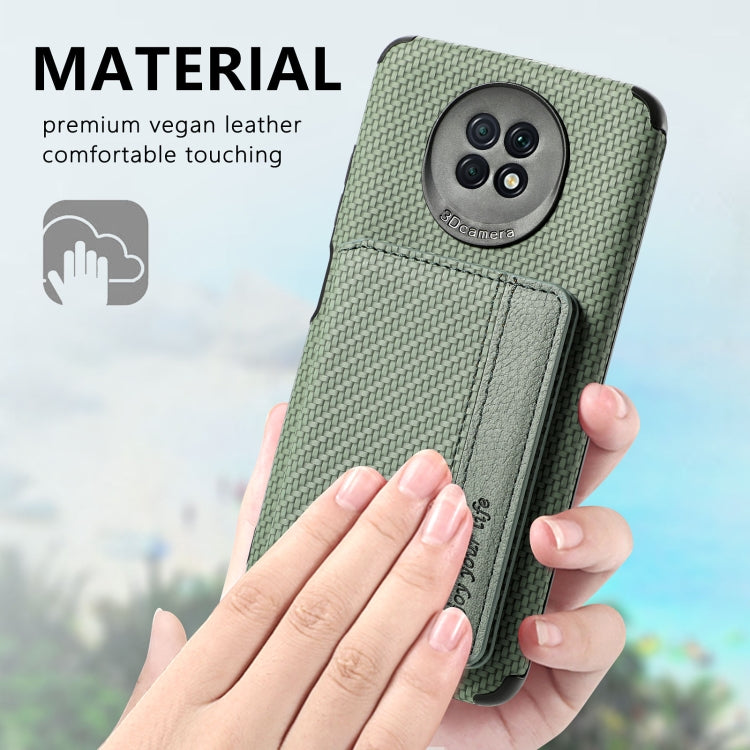 For Xiaomi Redmi Note 9 5G Carbon Fiber Magnetic Card Bag TPU+PU Shockproof Back Cover Case with Holder & Card Slot & Photo Frame